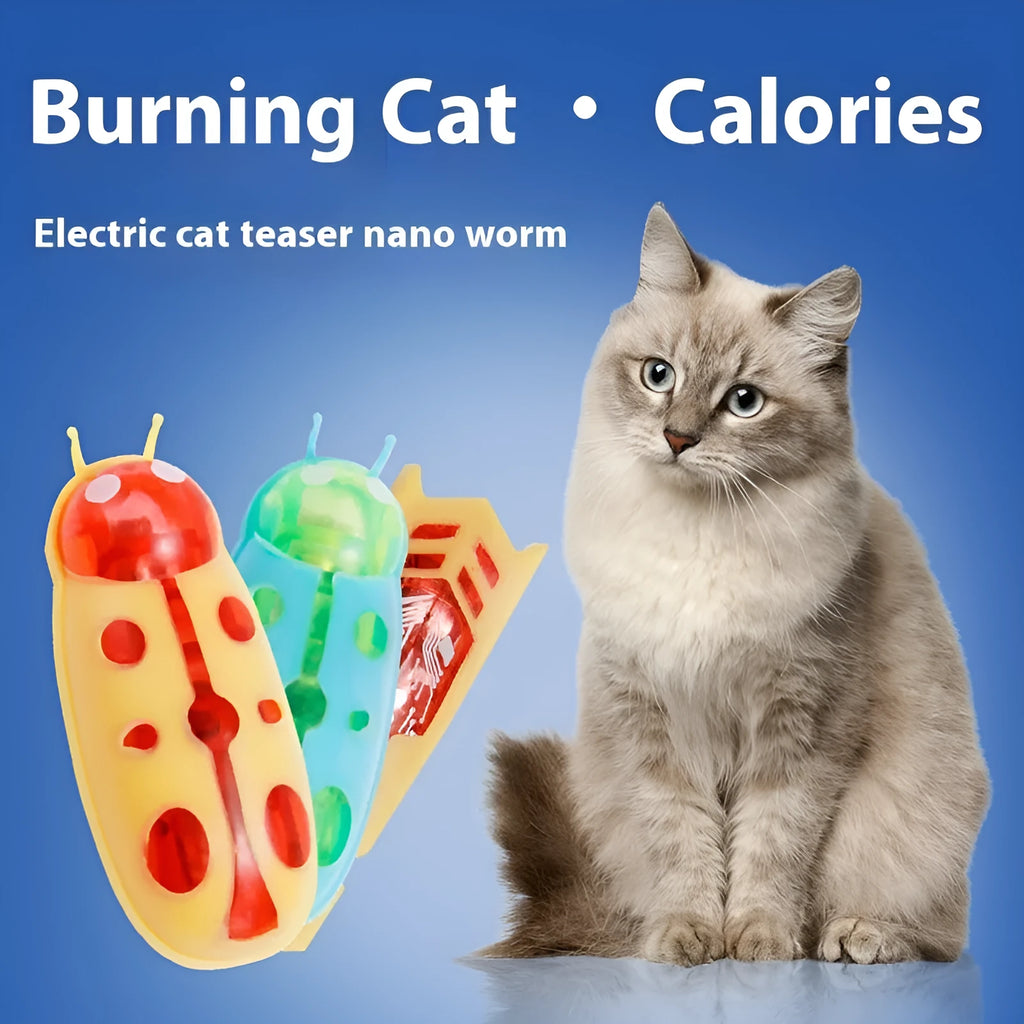 Electric cat teaser toy with jumping worm mechanism in insect-themed colours