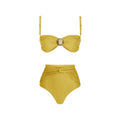 Yellow split colour high waist bikini swimsuit with separate top and bottom pieces
