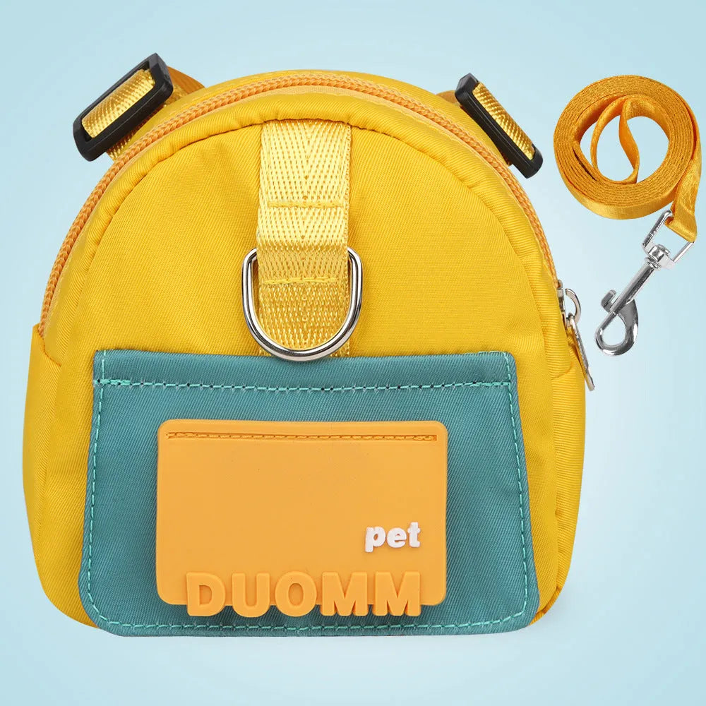 Blue dog backpack with harness and storage compartment for snacks during outdoor activities