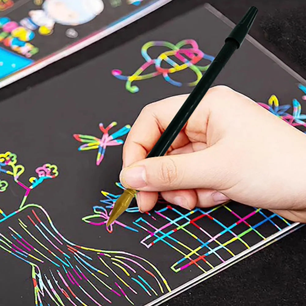 Children's scratch art pen with fine brush tip for scratch paper artwork