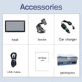 7 inch portable car GPS navigation device with HD touch screen on a dashboard bracket.