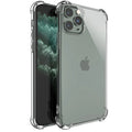 Clear transparent TPU shockproof iPhone case showing compatibility with multiple Apple phone models