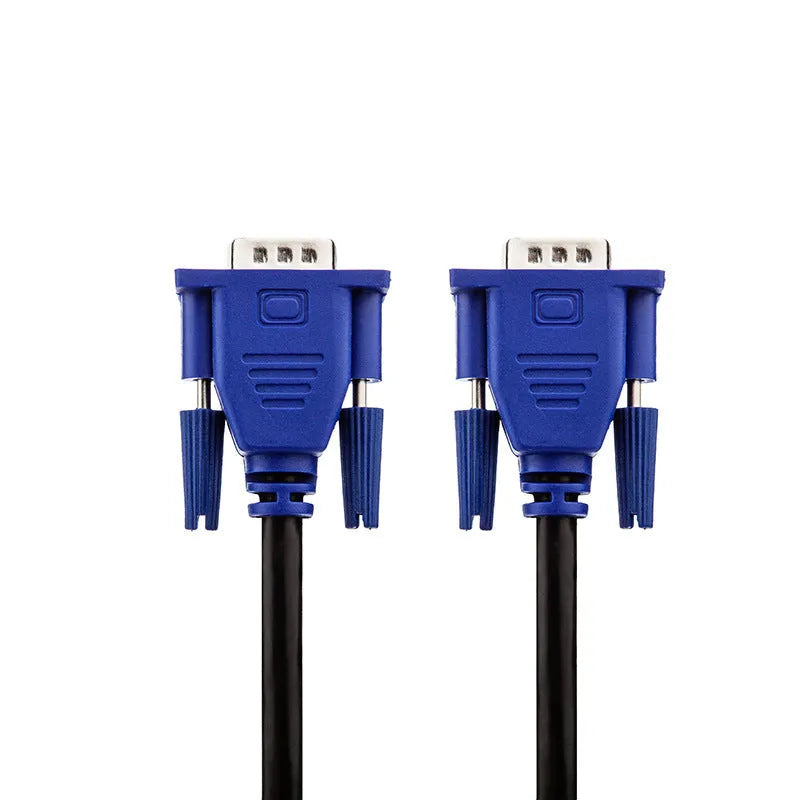 Black VGA cable with blue moulded connectors, 1.5 metres long for monitor and TV connections