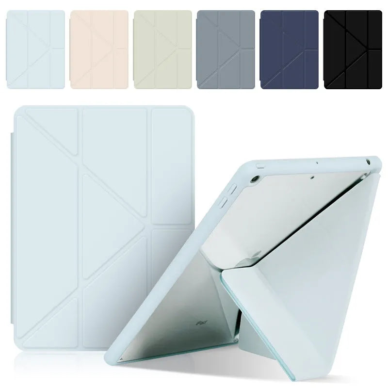 Acrylic Y folding iPad protective case in dark grey with built-in bracket and pen slot