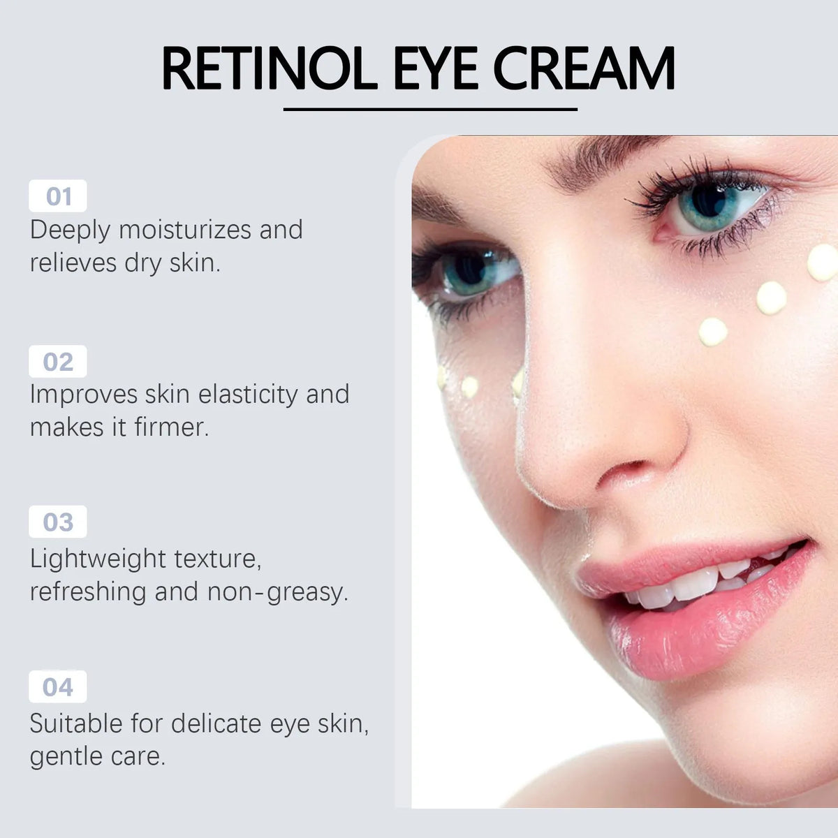 Retinol eye cream in 20g jar with 12.1cm packaging for moisturising the eye area