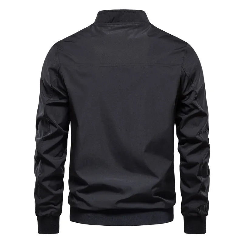 Men's thin casual polyester jacket in Army Green, Black, or Navy Blue with continental sizing