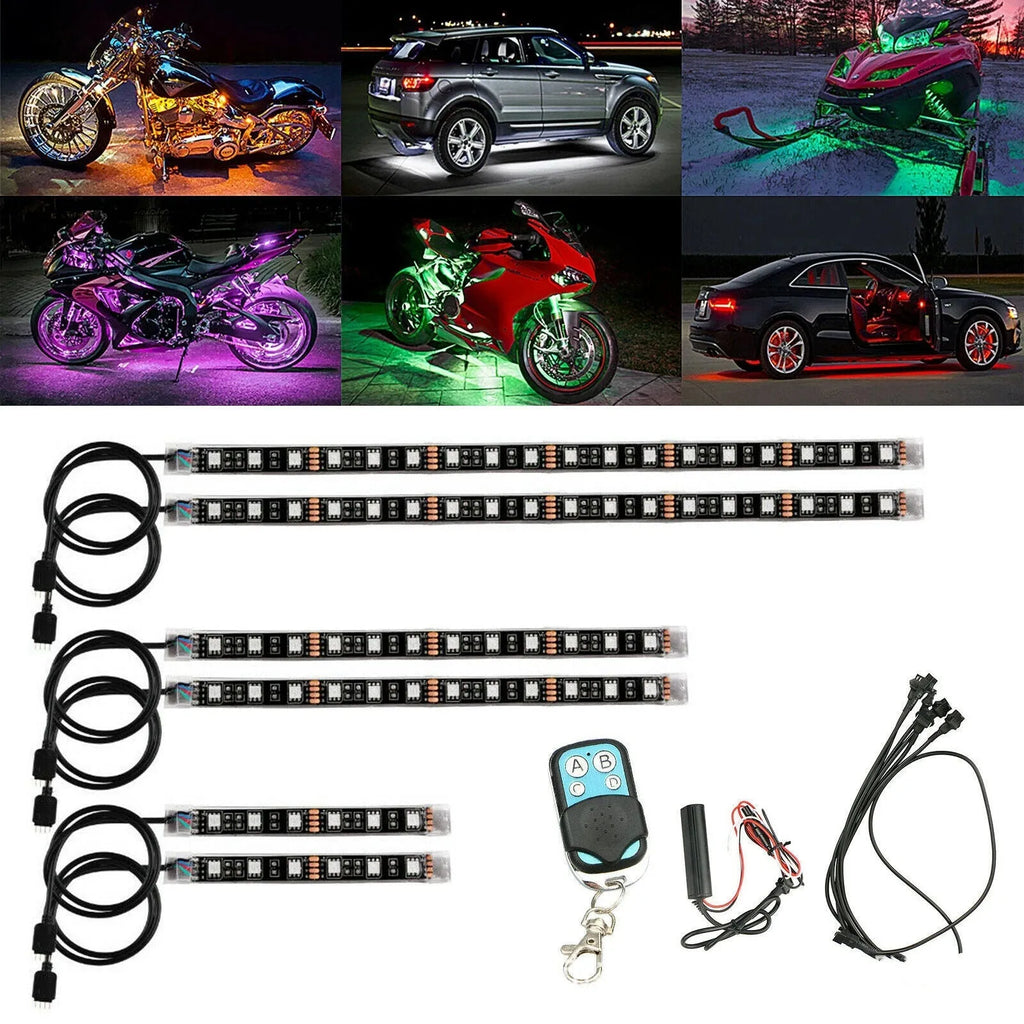 RGB LED light bar kit with wireless remote for car and motorcycle atmosphere lighting