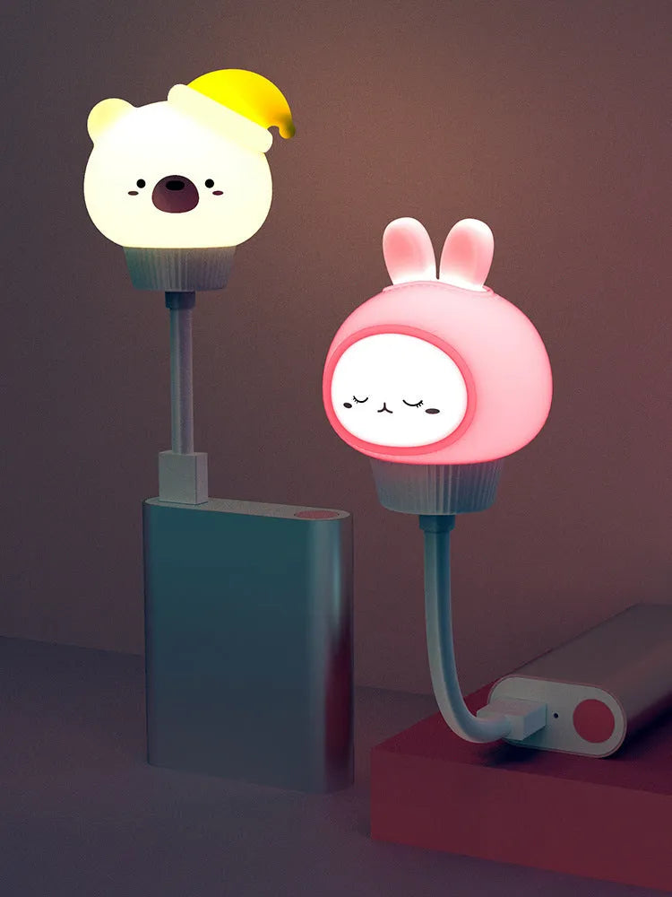 USB portable LED night light in cartoon animal design with adjustable brightness and remote control