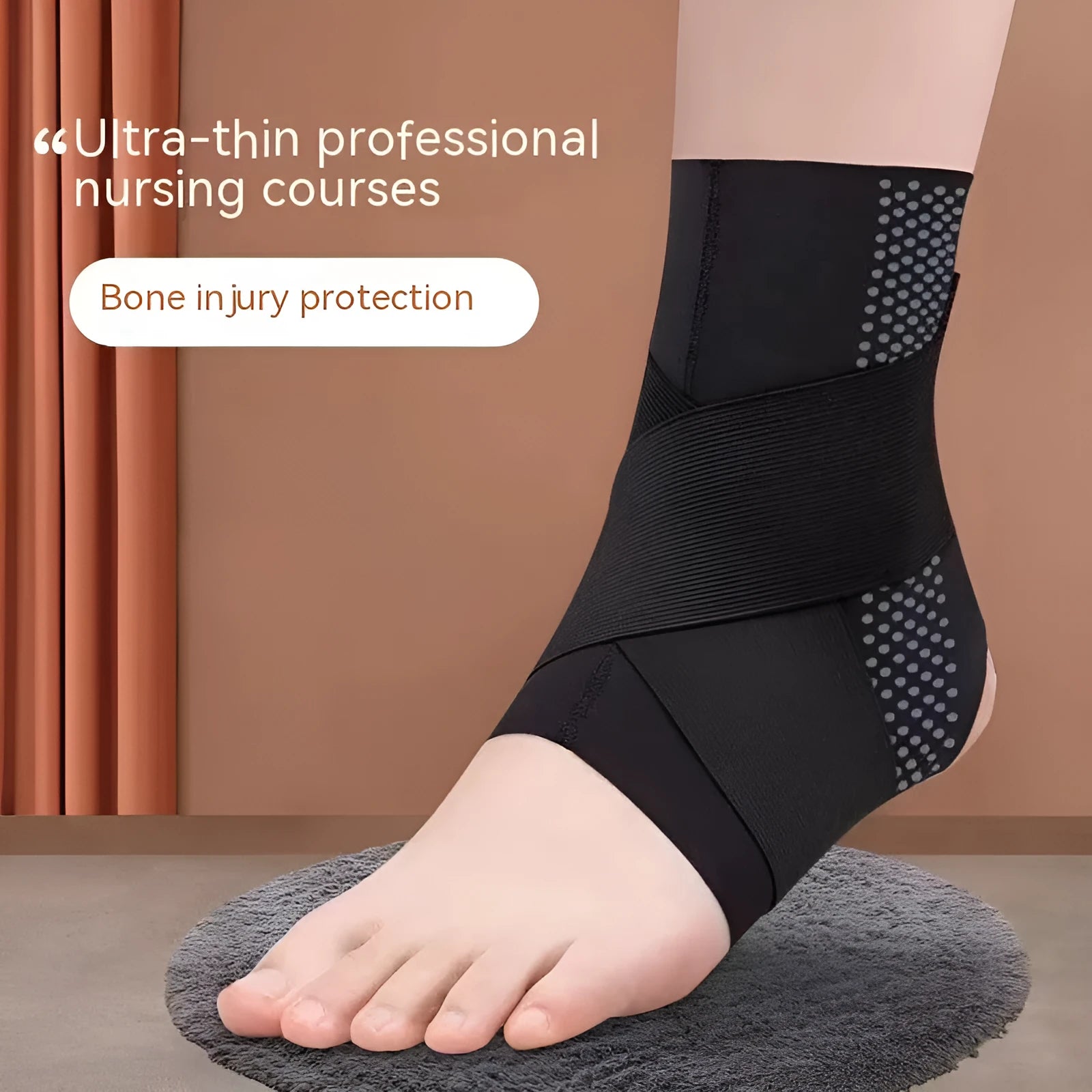 Black ankle support brace with anti-kick protection design for sports rehabilitation