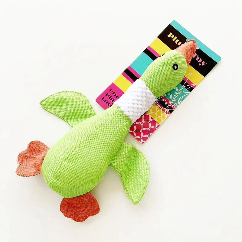 Blue duck-shaped dog plush toy with squeakers, 33cm long pineapple cotton chew toy