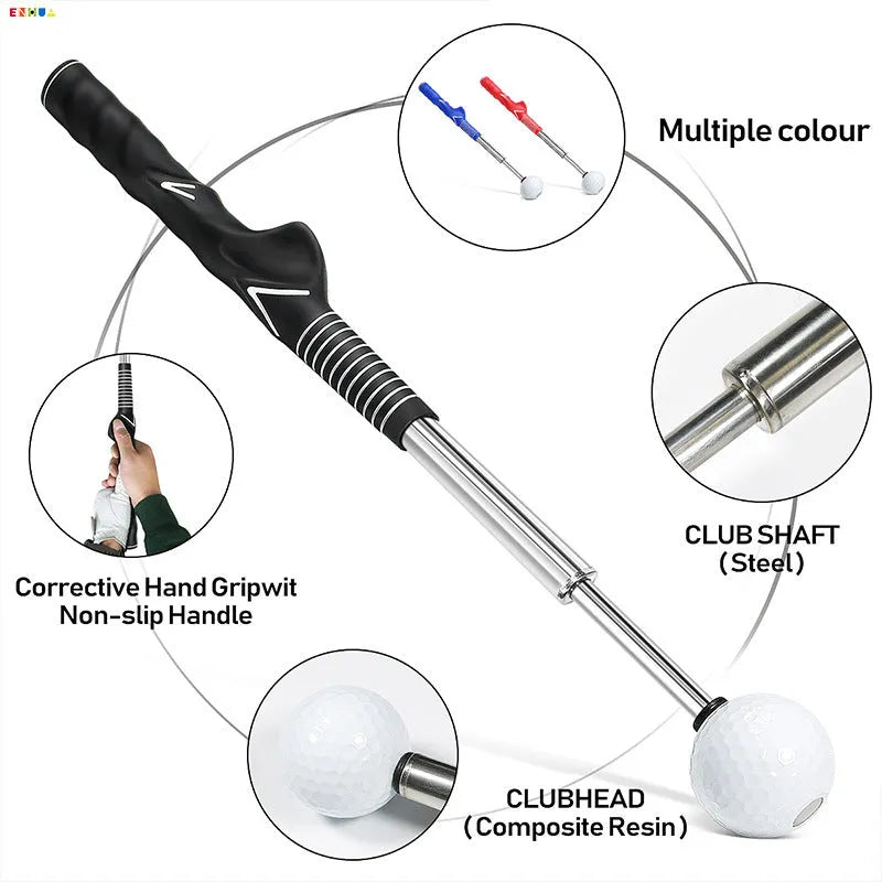 Telescopic golf swing simulator trainer in stainless steel with adjustable height