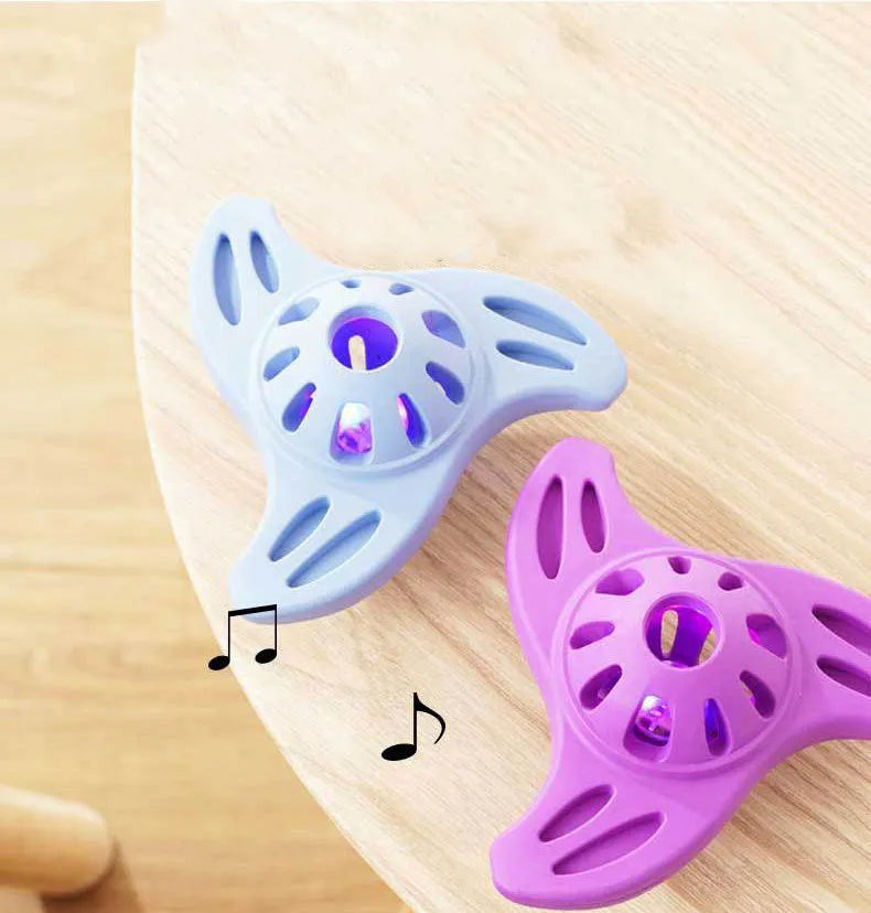 Blue plastic boomerang-shaped dog chew toy with textured molar edges for medium and large breed dogs