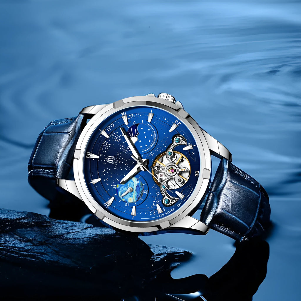 Men's T885B automatic mechanical watch with blue dial and stainless steel case