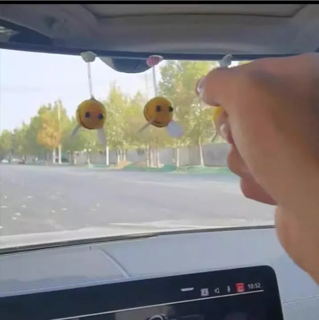 Cartoon bee car decoration with fur ball material and swing spring, 3cm size