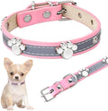 Reflective leather dog collar with paw rivet design in adjustable sizes for dogs