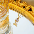 Zircon tulip necklace for women in gold colour on adjustable O-ring chain, showing floral pendant shape.