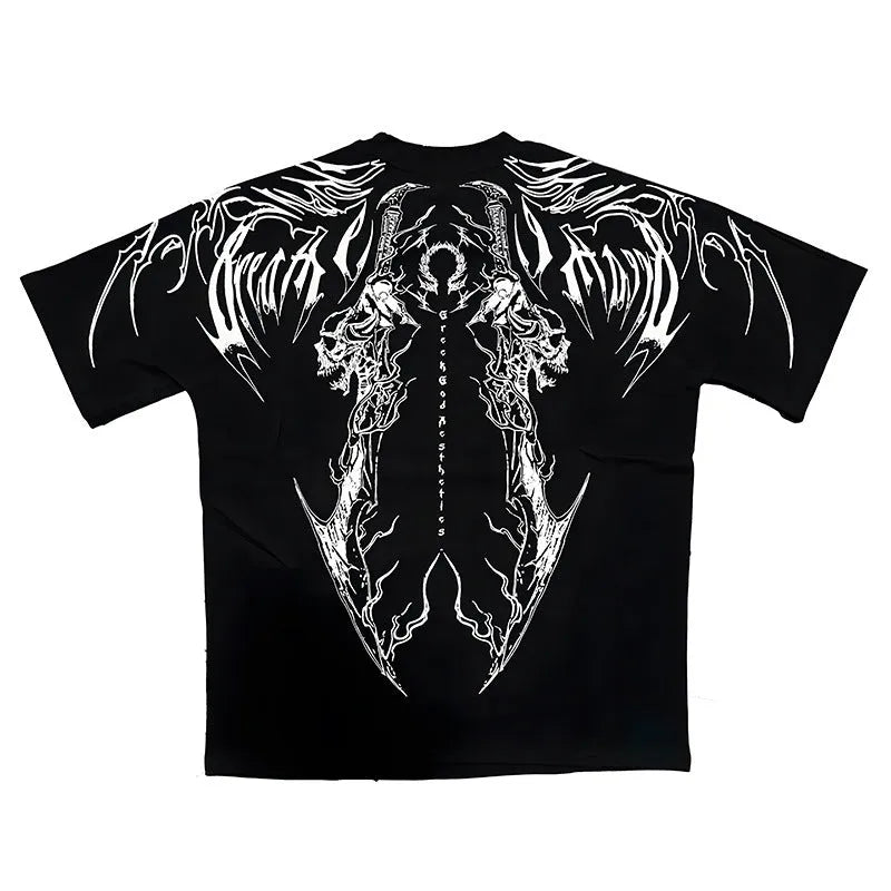 Men's dark coloured plus size cotton t-shirt with gold gilding detailing and short sleeves