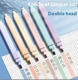 Set of double-headed fluorescent marking pens with refillable cartridges, showing chisel and bullet tips, in a mix of bright colours.