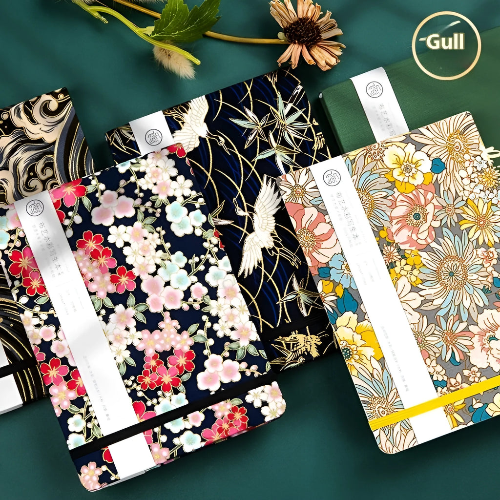 Feiluniao handmade fabric watercolour sketchbook with decorative cover, shown at 185mm length.