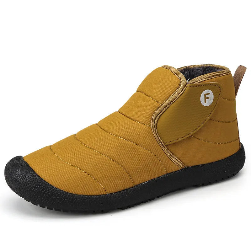 Men's thick cotton waterproof snow boots with non-slip soles and plush lining in multiple colours.