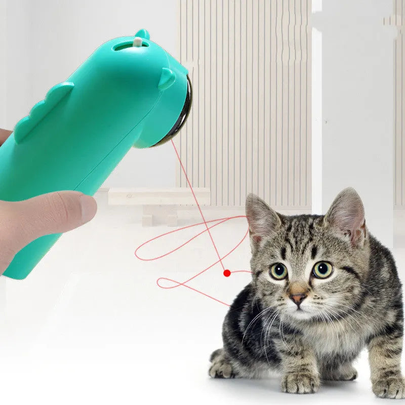 Automatic LED red laser cat teaser pole in green and white plastic pet toy