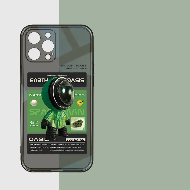 Black TPU iPhone case showing Mars ticket design pattern on back