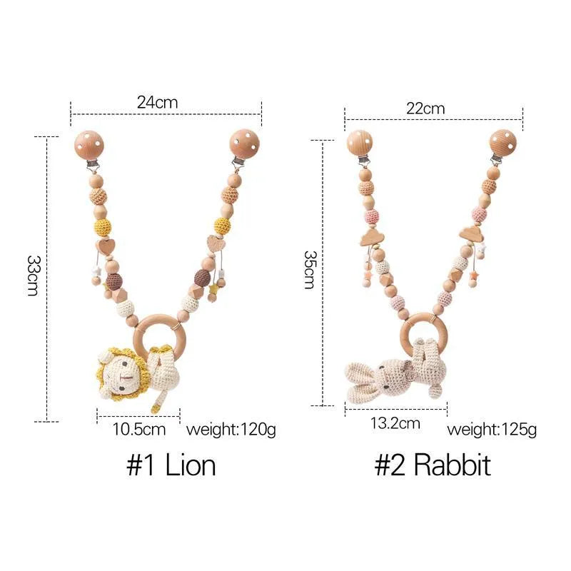 Baby crib hanging bunny and lion pendant toy with cart chain and biteable feature for infants 0-3 years