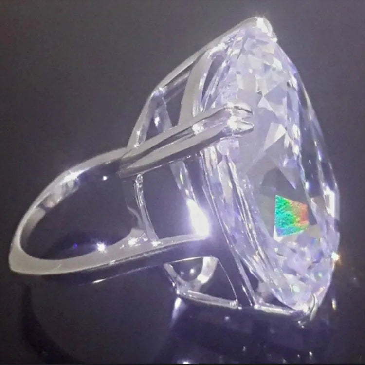 Women's simple inlaid white square diamond ring in electroplated alloy white gold colour