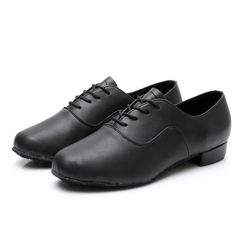 Men's black dancing shoes with calf leather soles for indoor dance and fitness activities