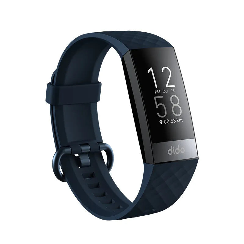 Black smart bracelet with ECG, blood pressure and blood oxygen monitoring on a wrist.