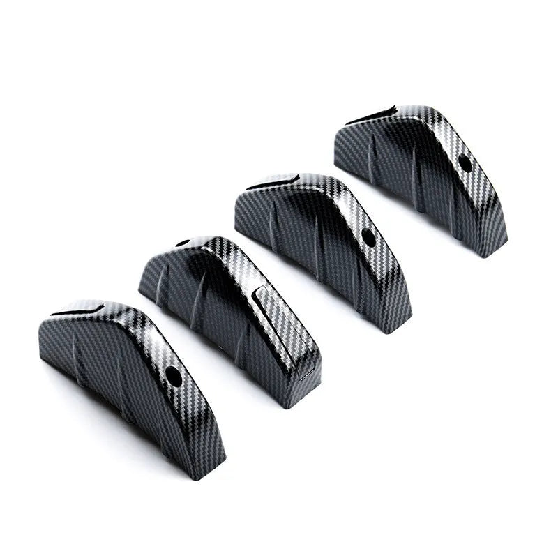 Black and carbon fibre universal 15cm triangle rear car spoiler with adhesive and screws.