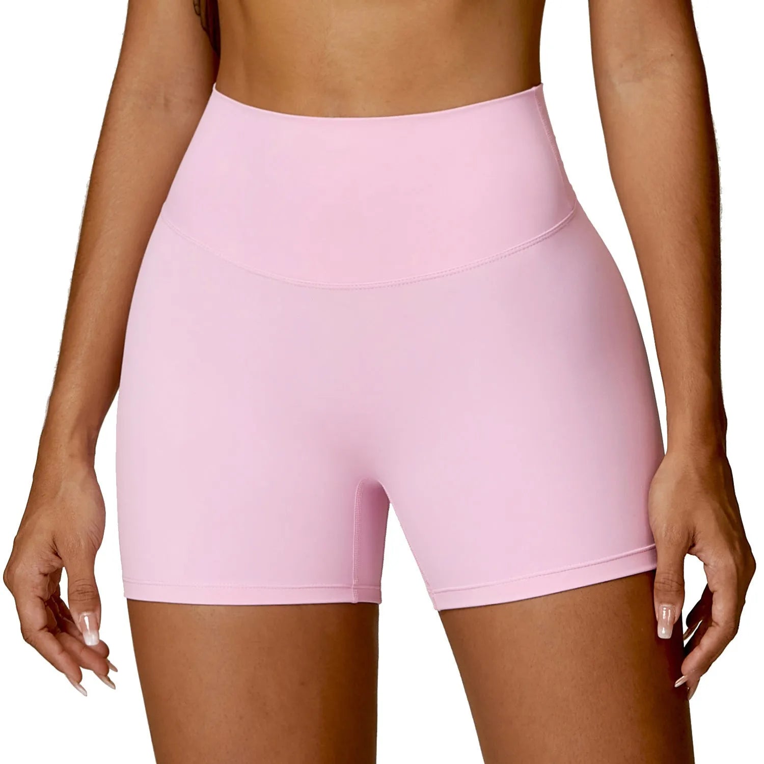 Women's high waist yoga shorts in nylon fabric for fitness and belly contouring.