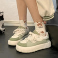 Green women's casual mesh shoes with round toe and flat heel design