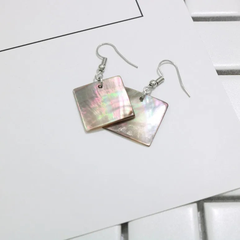 Geometric shell earrings for women with rectangular and square panther designs