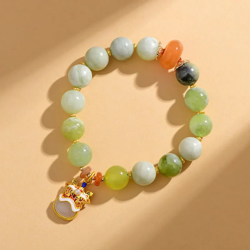 Green milk-in-water Xingshi pendant bracelet with 10mm geometric jade bead