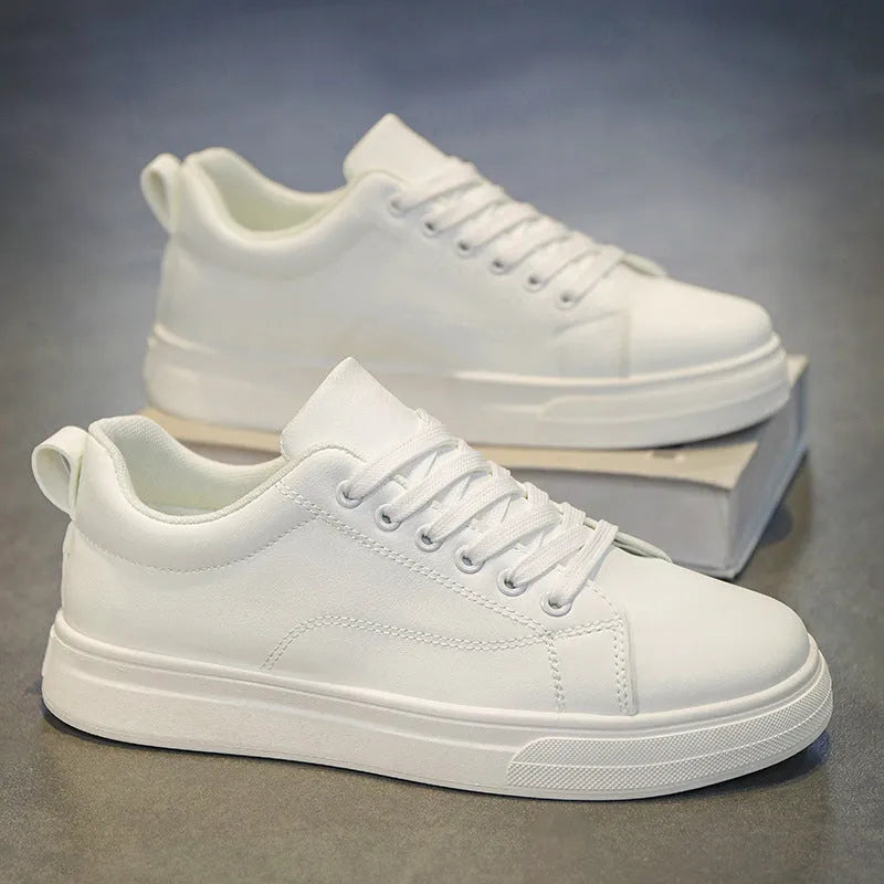 Men's Korean-style low-top sneakers in black, white, or black with white bottom colours