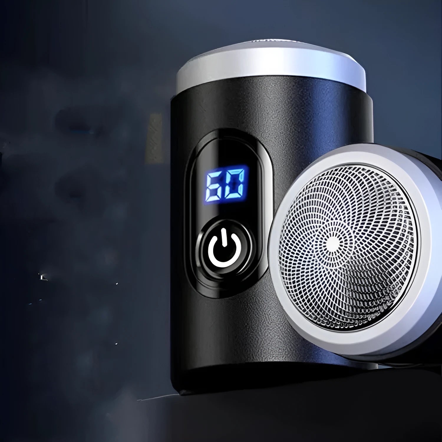 Black portable rechargeable shaver with USB charging cable and cleaning brush