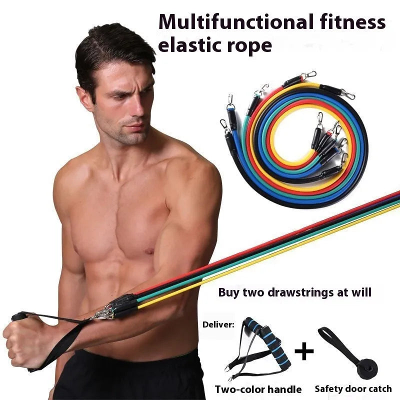 Door-mounted 11-piece sports equipment set with pulling rope for home fitness training