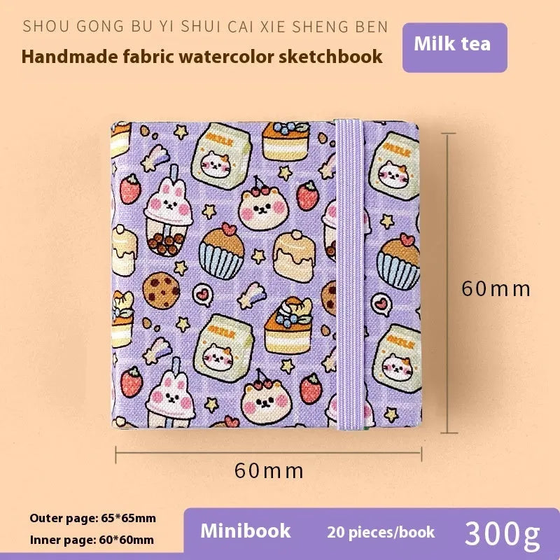 Feiluniao handmade fabric watercolour sketchbook with decorative cover, shown at 185mm length.