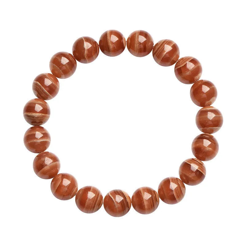 Natural old mine rhodochrosite round bead bracelet with ruyi elements, available in 6mm or 8mm bead sizes.