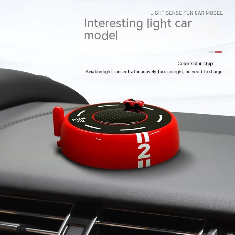 Round solar-powered car perfume decoration with light sense model in black, red, or white colours