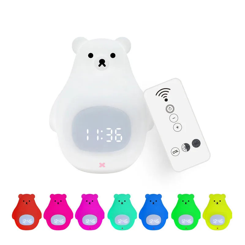 Big White Bear shaped silicone night light with a sleep timer and remote control on a surface.
