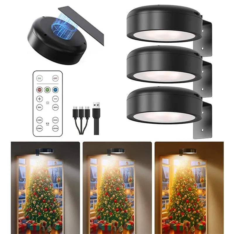Magnetic wireless LED picture light with remote control in black finish illuminating a painting