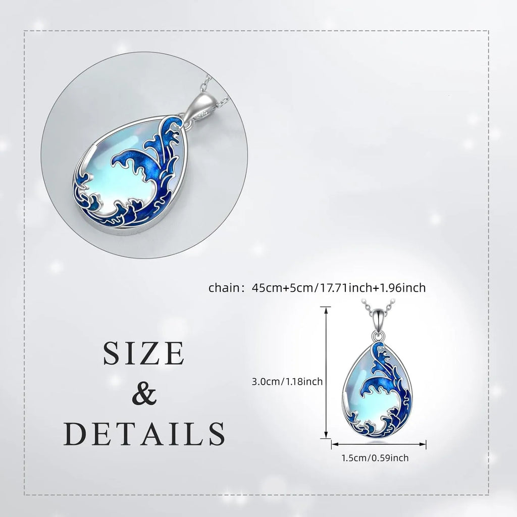 Moonstone blue heart-shaped alloy pendant necklace for women