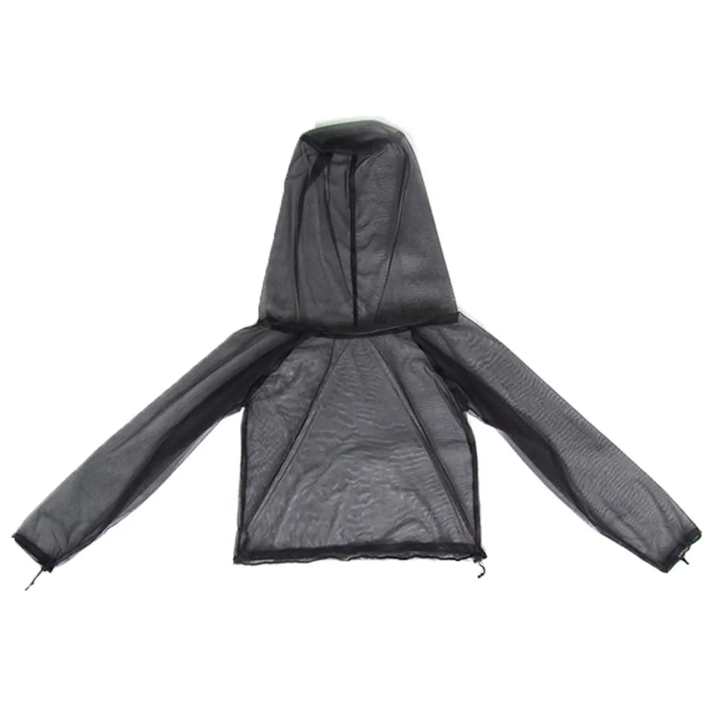 Lightweight mesh anti-mosquito suit set with hood, trousers, and booties for outdoor summer protection.