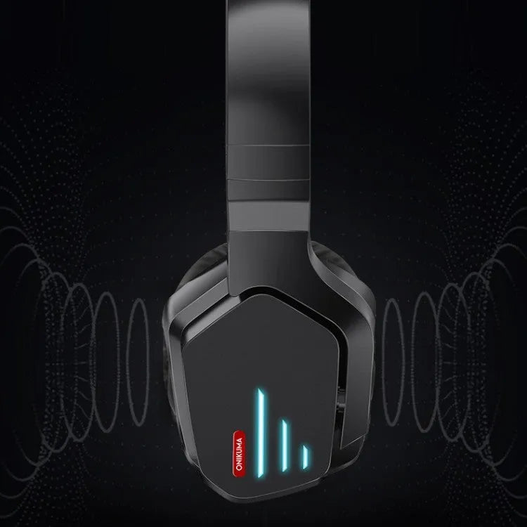 Luminous black wireless gaming headphones with adjustable headband and ear cups