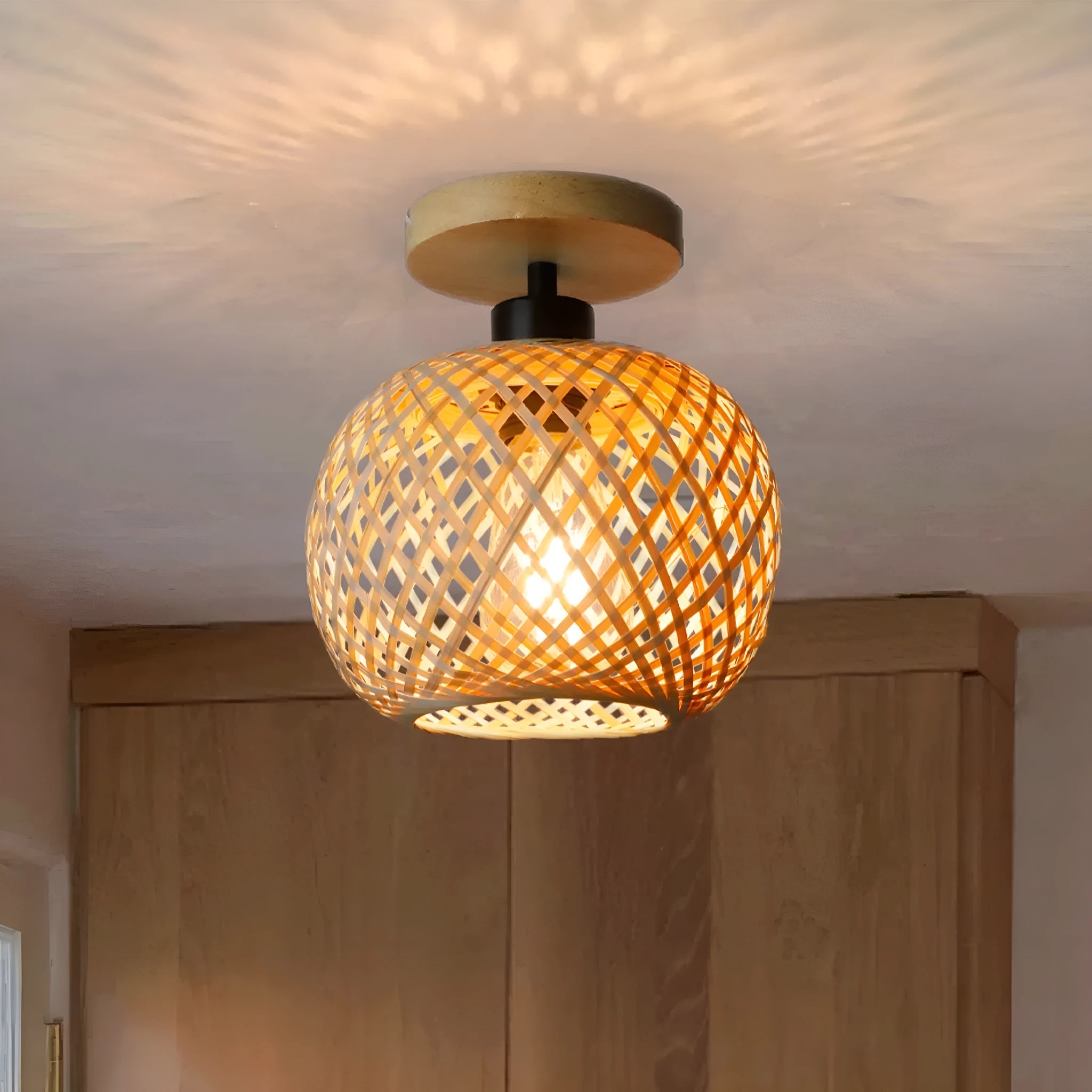 Japanese-style natural bamboo ceiling lamp for corridors and hallways with a pastoral design.