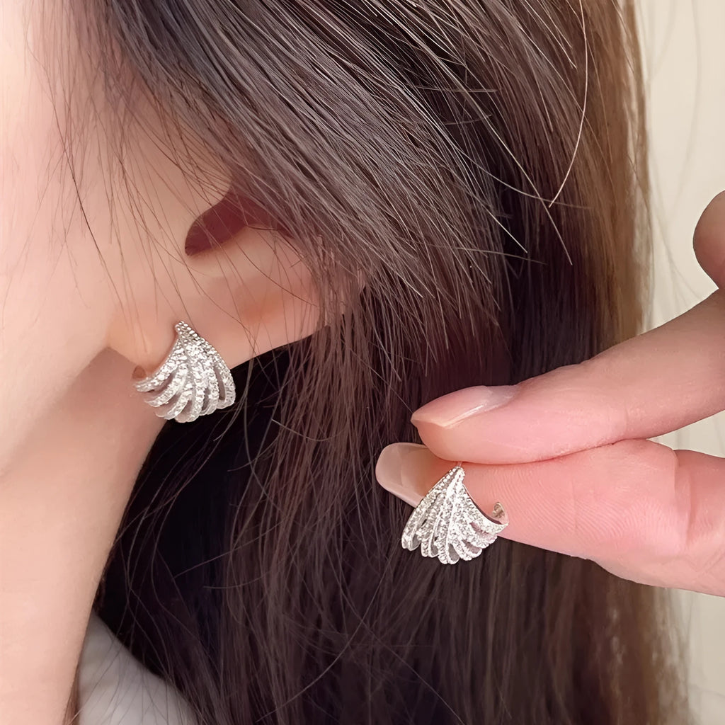 Geometric line design women's earrings with electroplated platinum finish on zircon material