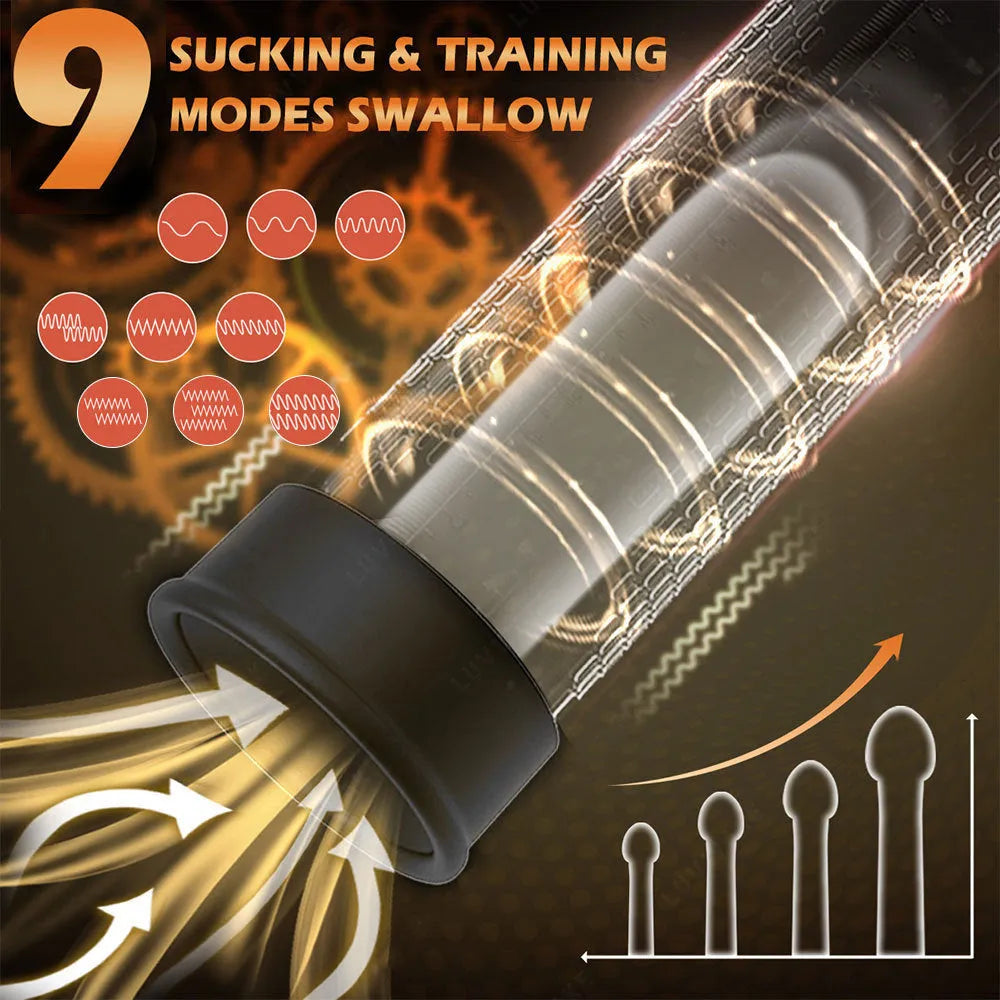 Electric penis pump vacuum trainer for men made from ABS and TPE materials.