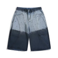 Blue tie-dye gradient cropped jeans with loose casual fit and washed-out finish